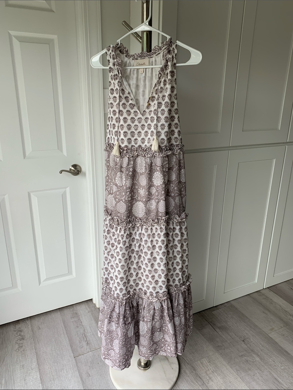 Cleobella White and Taupe Patterned Maxi Dress
